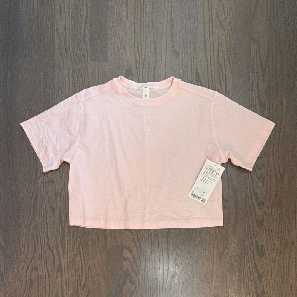 LULULEMON All Yours Organic Cotton Crop T-Shirt Light Pink Womens Med, NWT